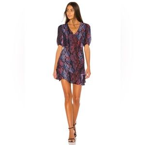 NWOT Parker Silk Revolver Soliana Wrap Long Sleeve Mini Dress Snakeskin 4